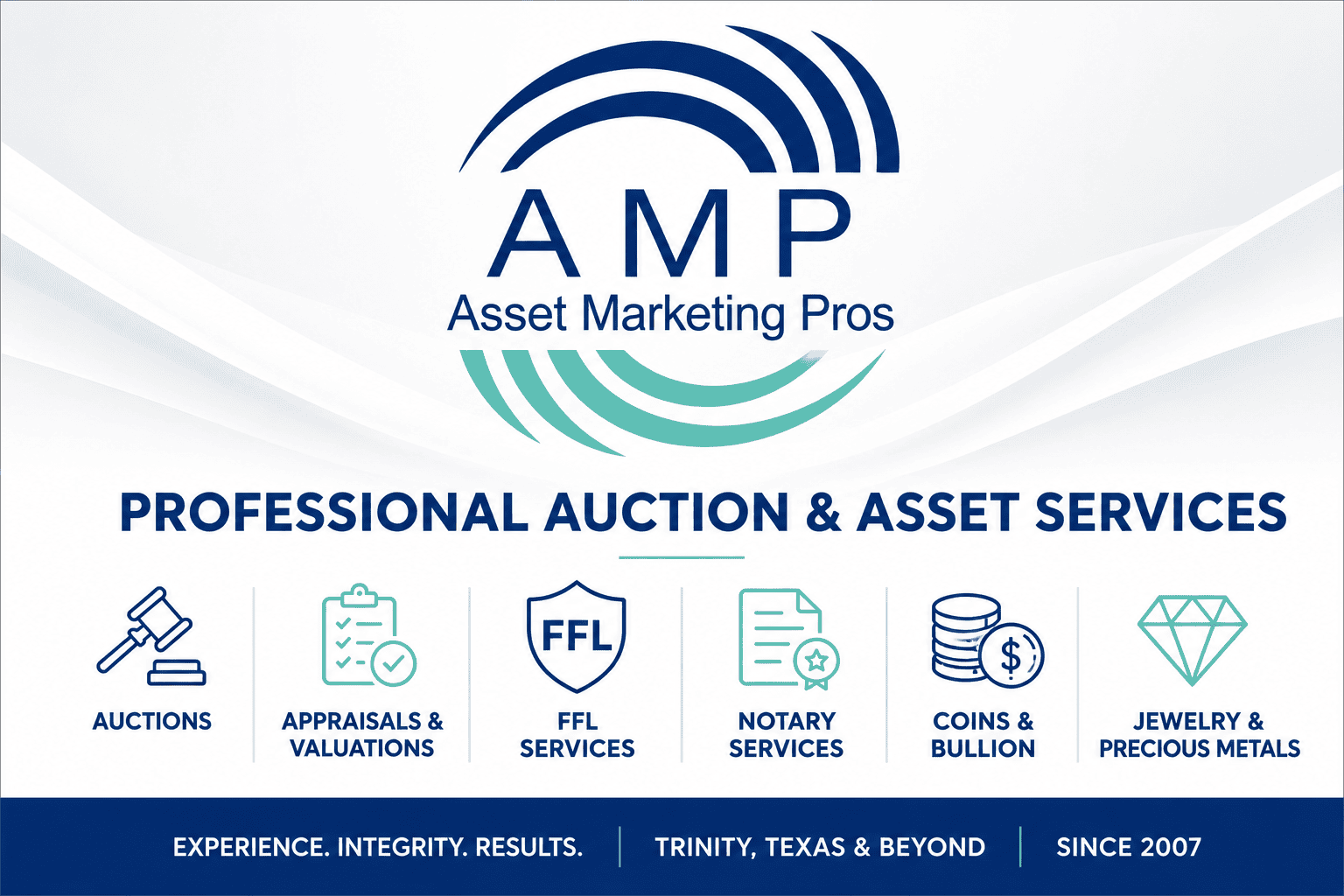 Asset Marketing Pros professional auction and asset services including auctions, appraisals, valuations, FFL services, notary services, coins, bullion and precious metals